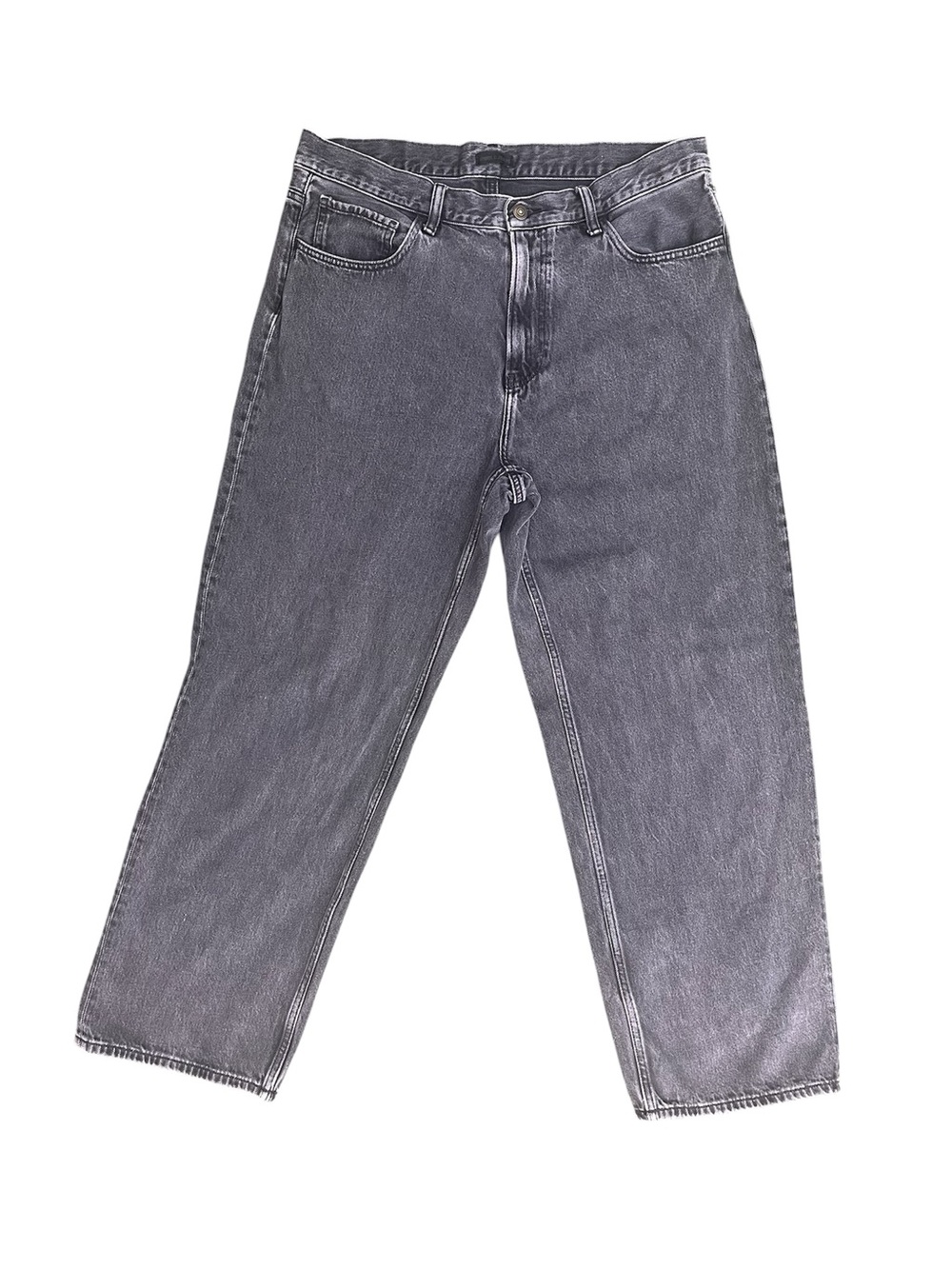 UNIQLO Men's Wide Straight Jeans Size 36 Washed Black Denim High Rise 36x30 EUC